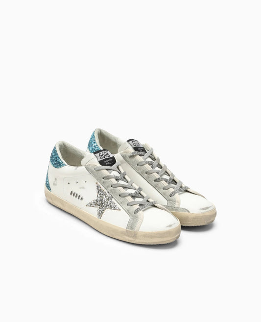 golden goose women’s super-star with silver star and turquoise glitter heel tab_1