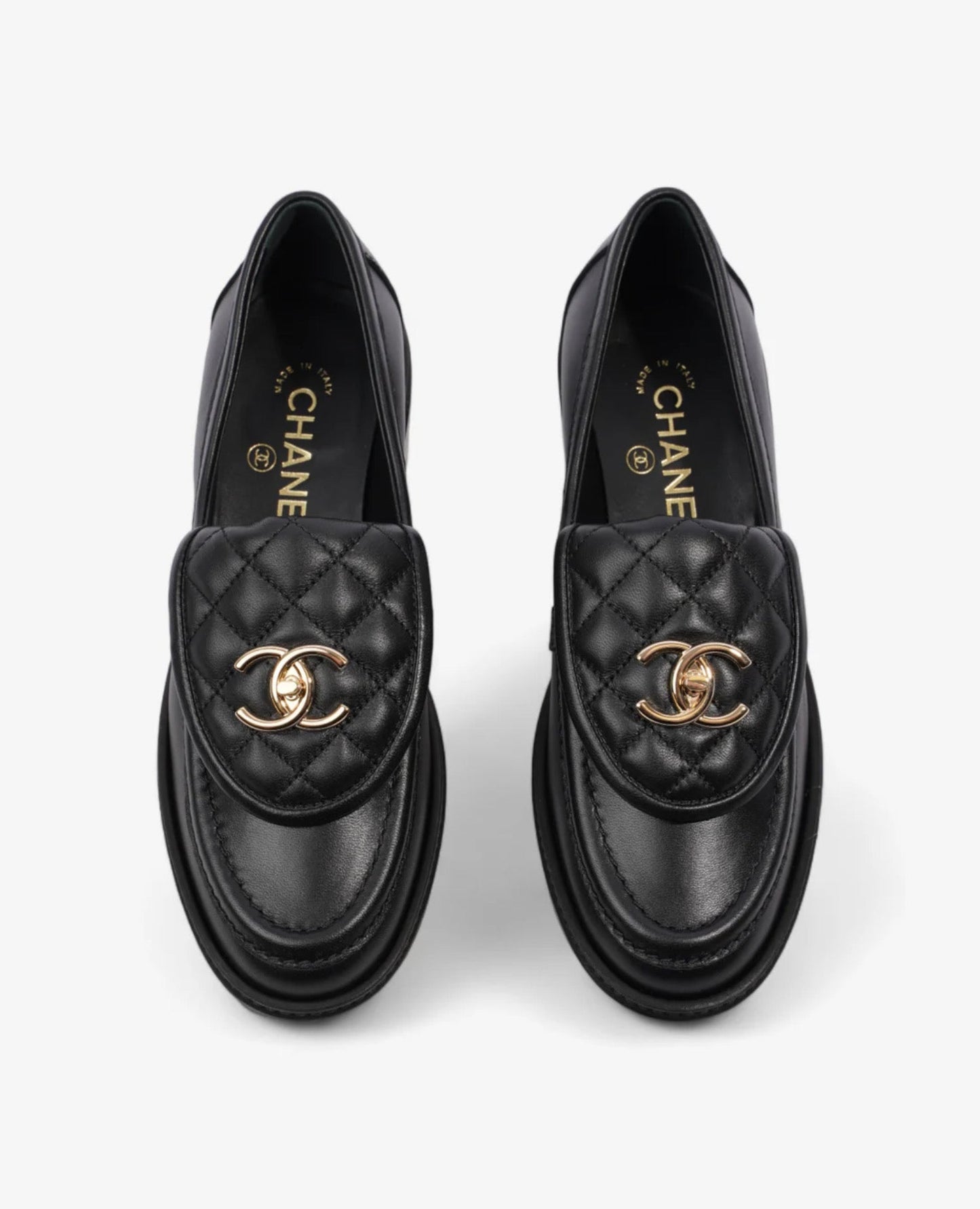 coco quilted cc turnlock black leather loafers_1