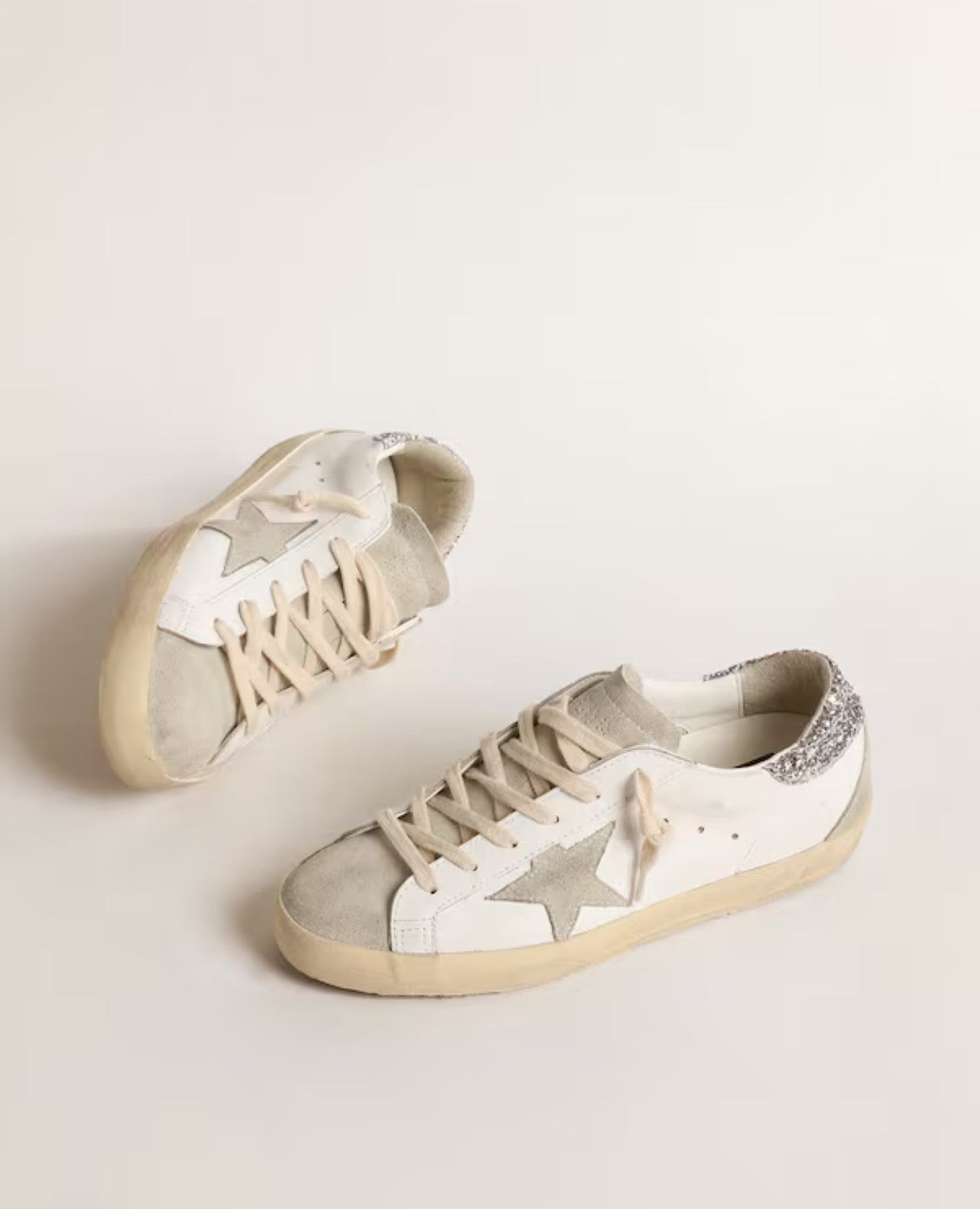 golden goose women's super-star with gold glitter star and ice-gray suede inserts_1