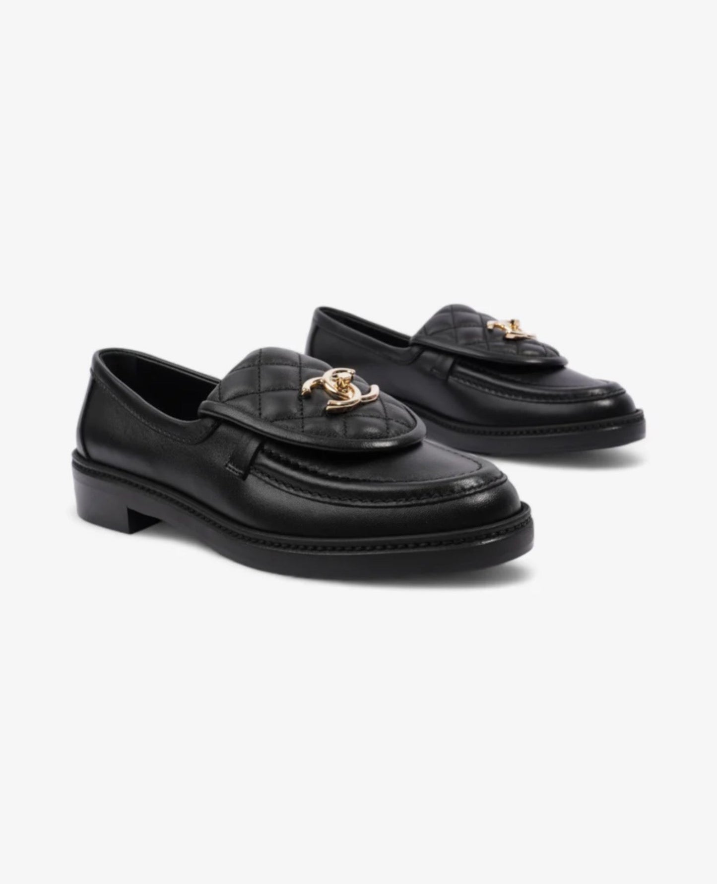 coco quilted cc turnlock black leather loafers_1