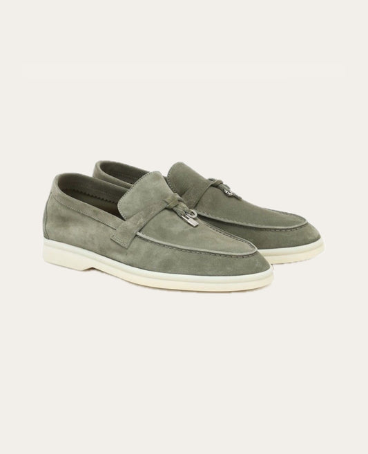 loro piana summer walk army green loafers_1